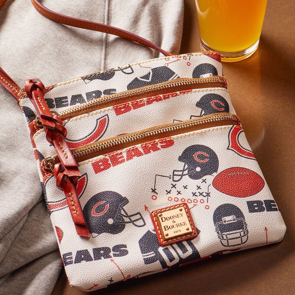 Officially Licensed NFL Bears North South Triple Zip Crossbody Dooney & Bourke - Picture 4 of 9